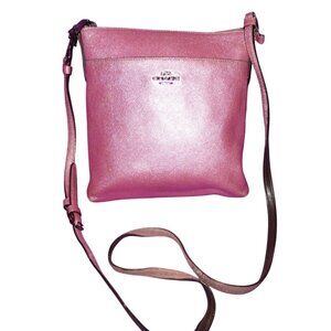Coach 2017 Kitt Metallic Pink Crossgrain Leather Messenger Crossbody Bag